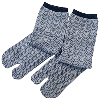 お祭り！和柄足袋ソックス！クルー丈！青海波 （グレー×黒ｸﾞﾚｰ）